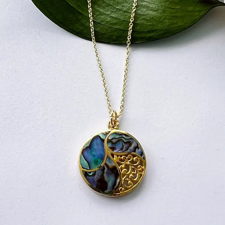 Abalone Filigree Necklace - Brass