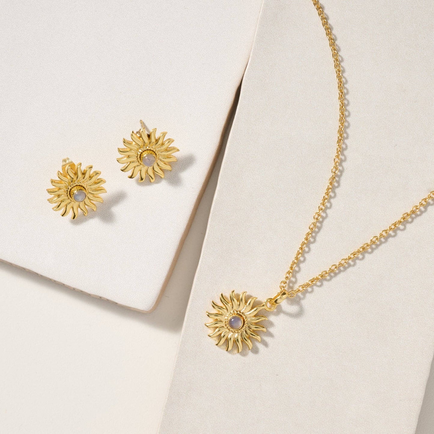 Sunburst Moonstone Post Earrings