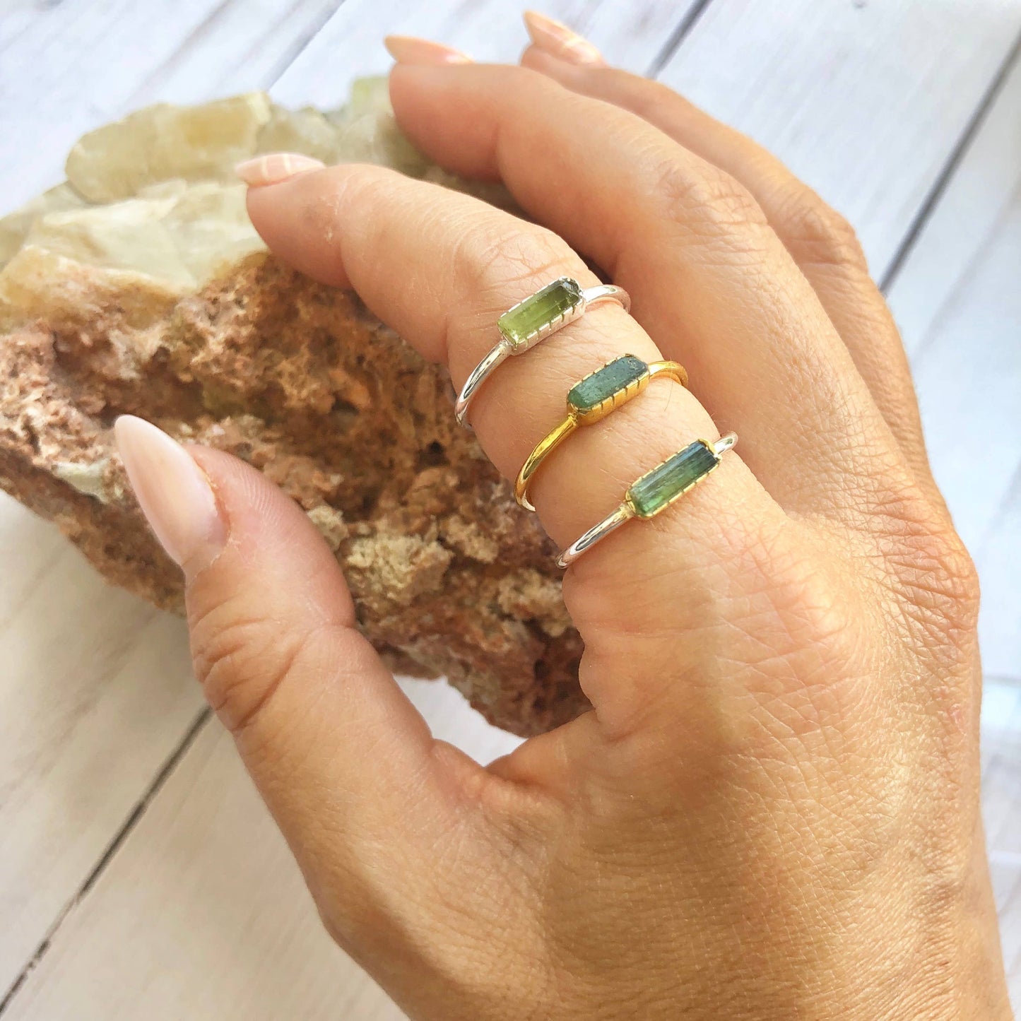 Sterling Silver Tourmaline Slice Ring