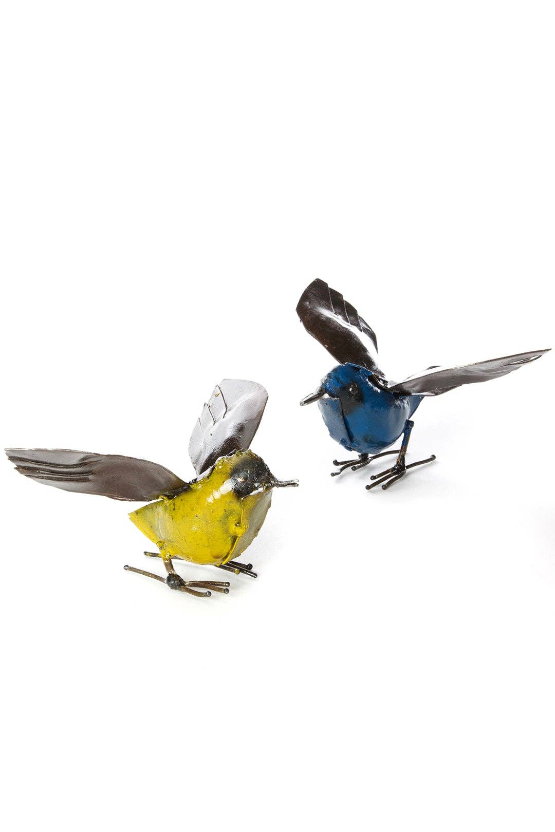 Yellow Fluttering Bird Recycled Metal Sculpture