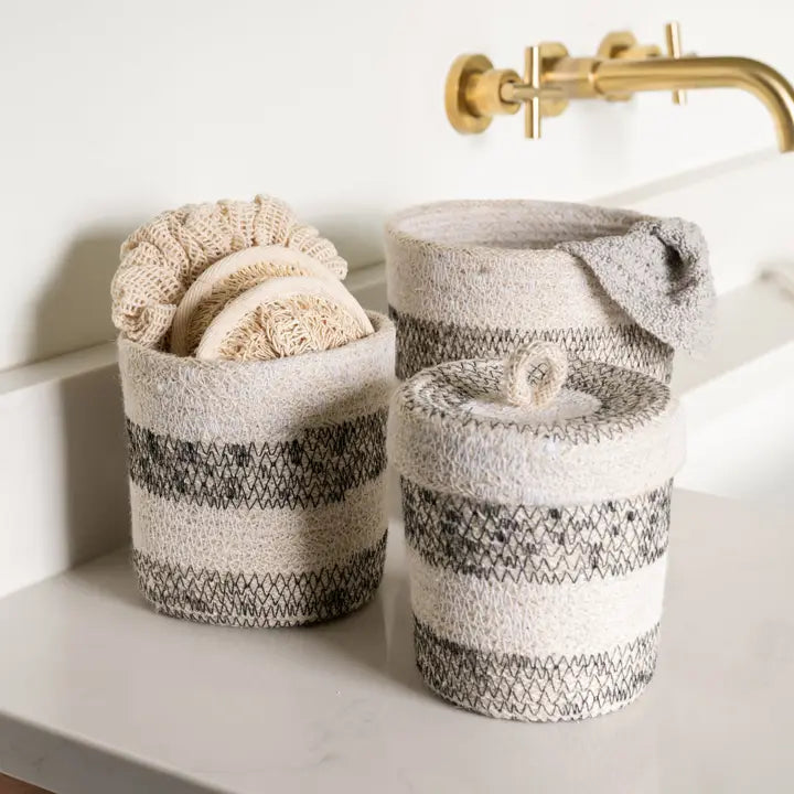 Dorakata Stitched Jute Basket - 6.5''H