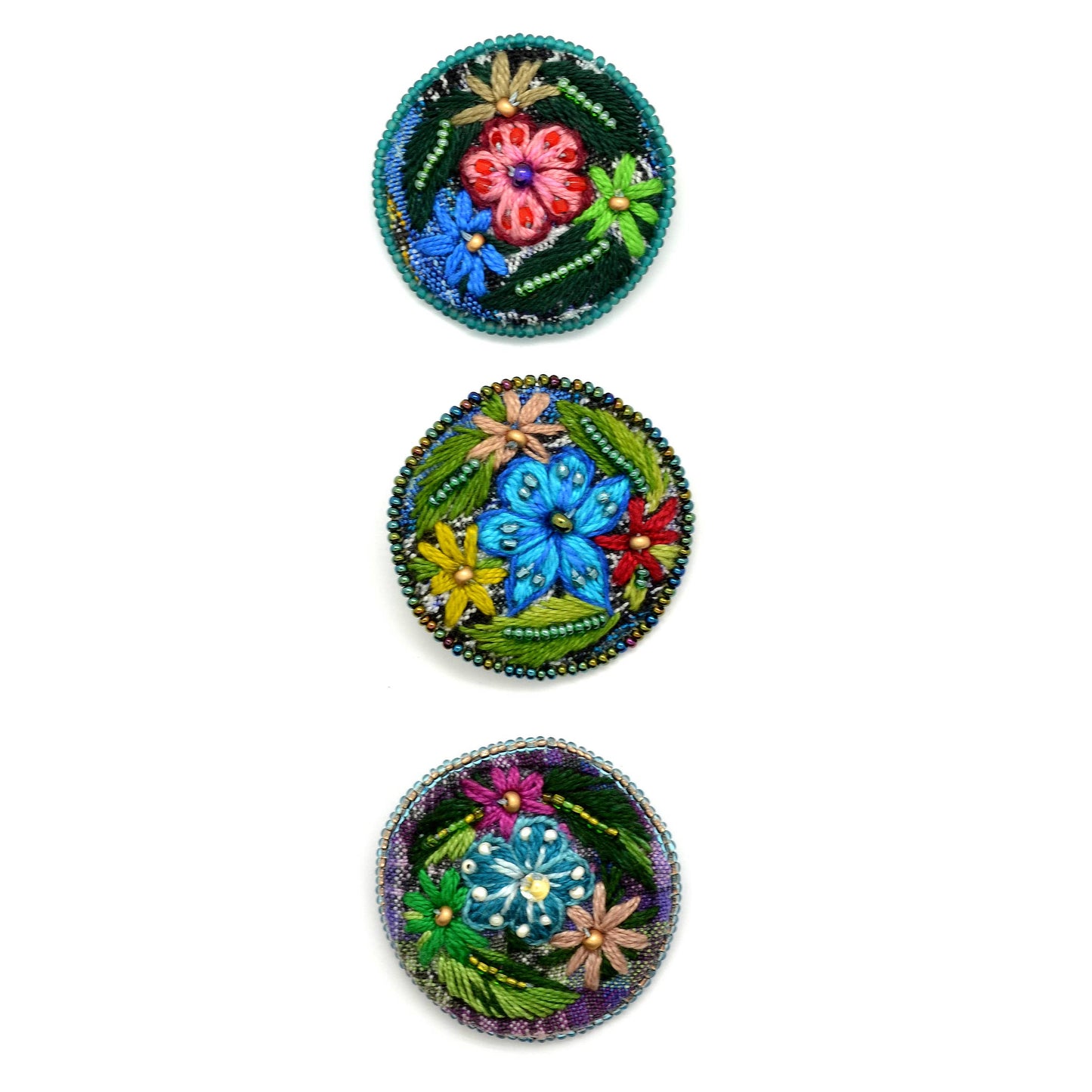 Embroidered Flowers Pins - Assorted