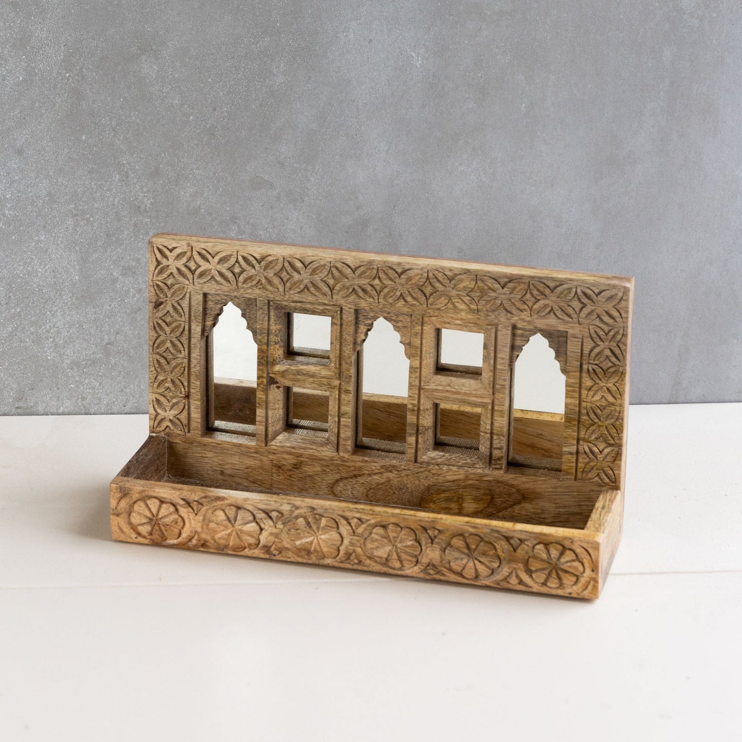 Mirror w/shelf mango wood 13.5Wx8H nat