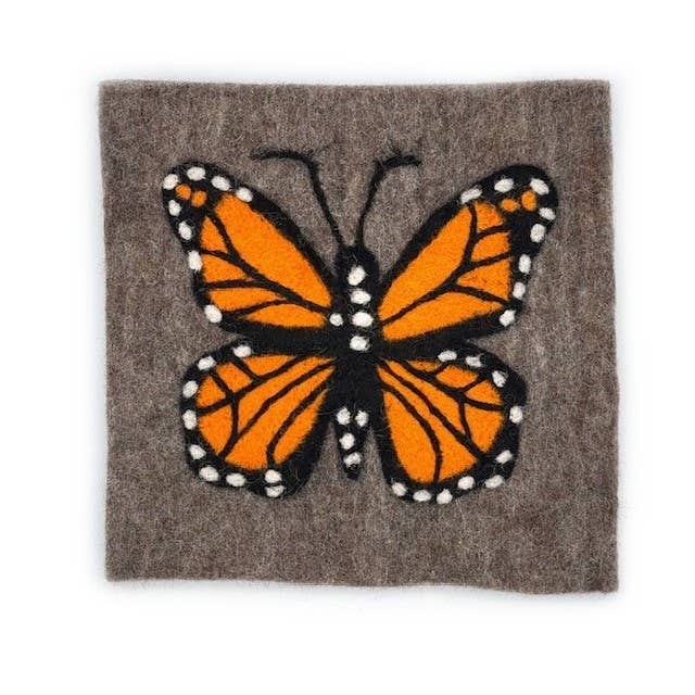 Monarch Butterfly on Gray Square Felt Trivet