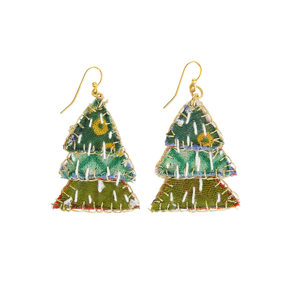 Tiered Kantha Evergreen Earrings