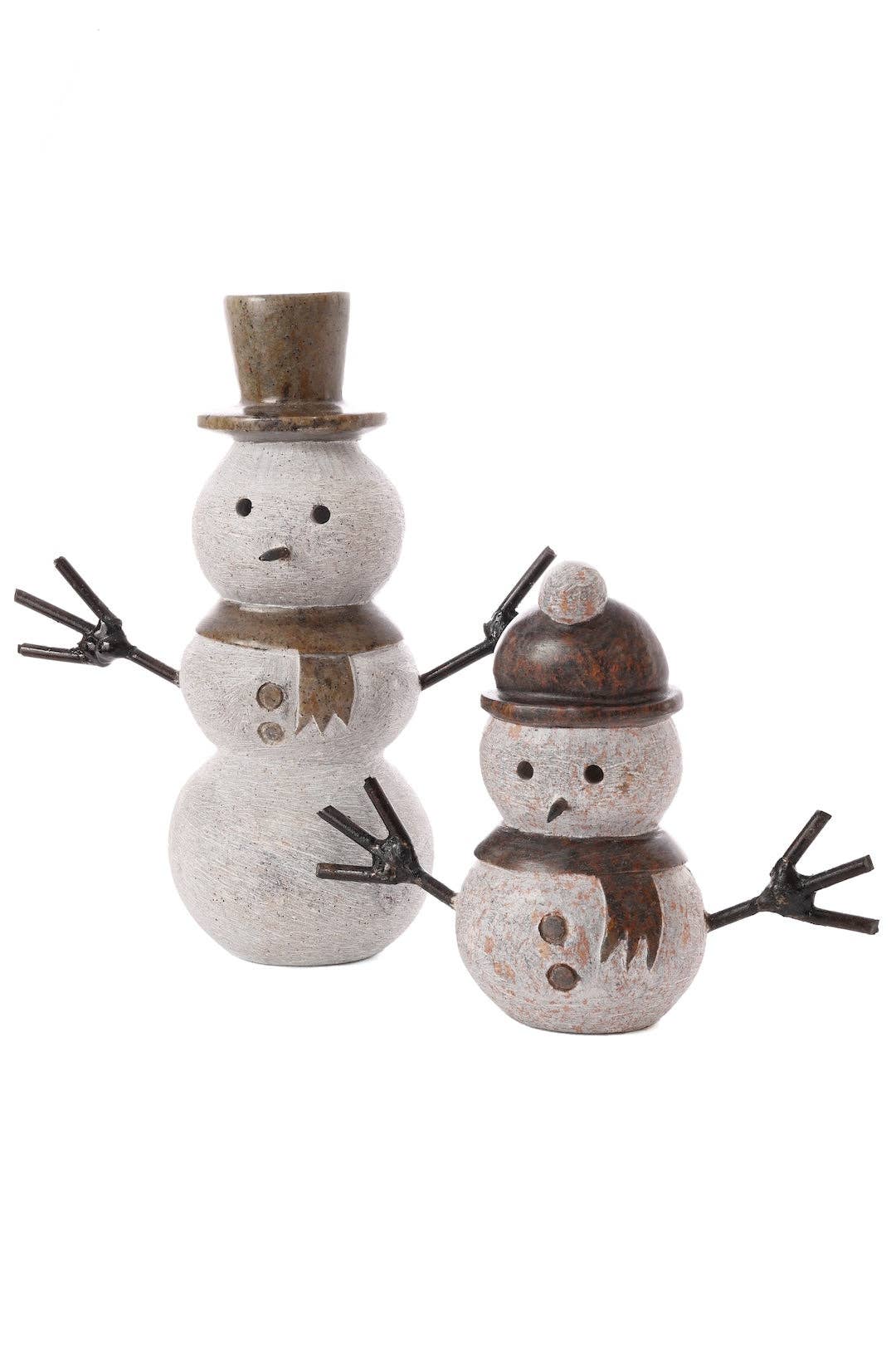 Small Snowman Stone and Metal Sculpture