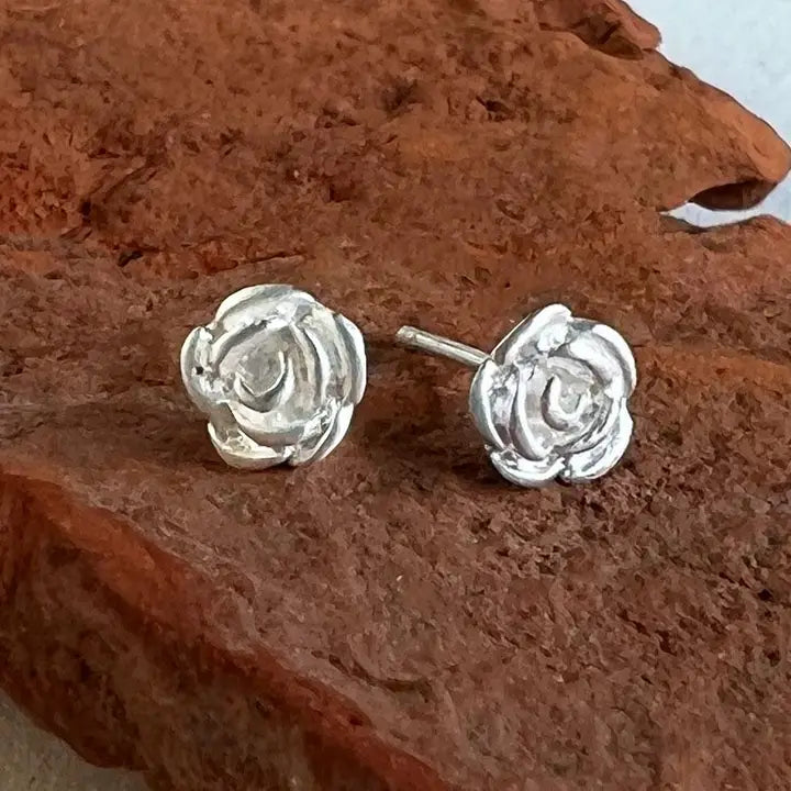 TINY ROSE STUDS - STERLING SILVER