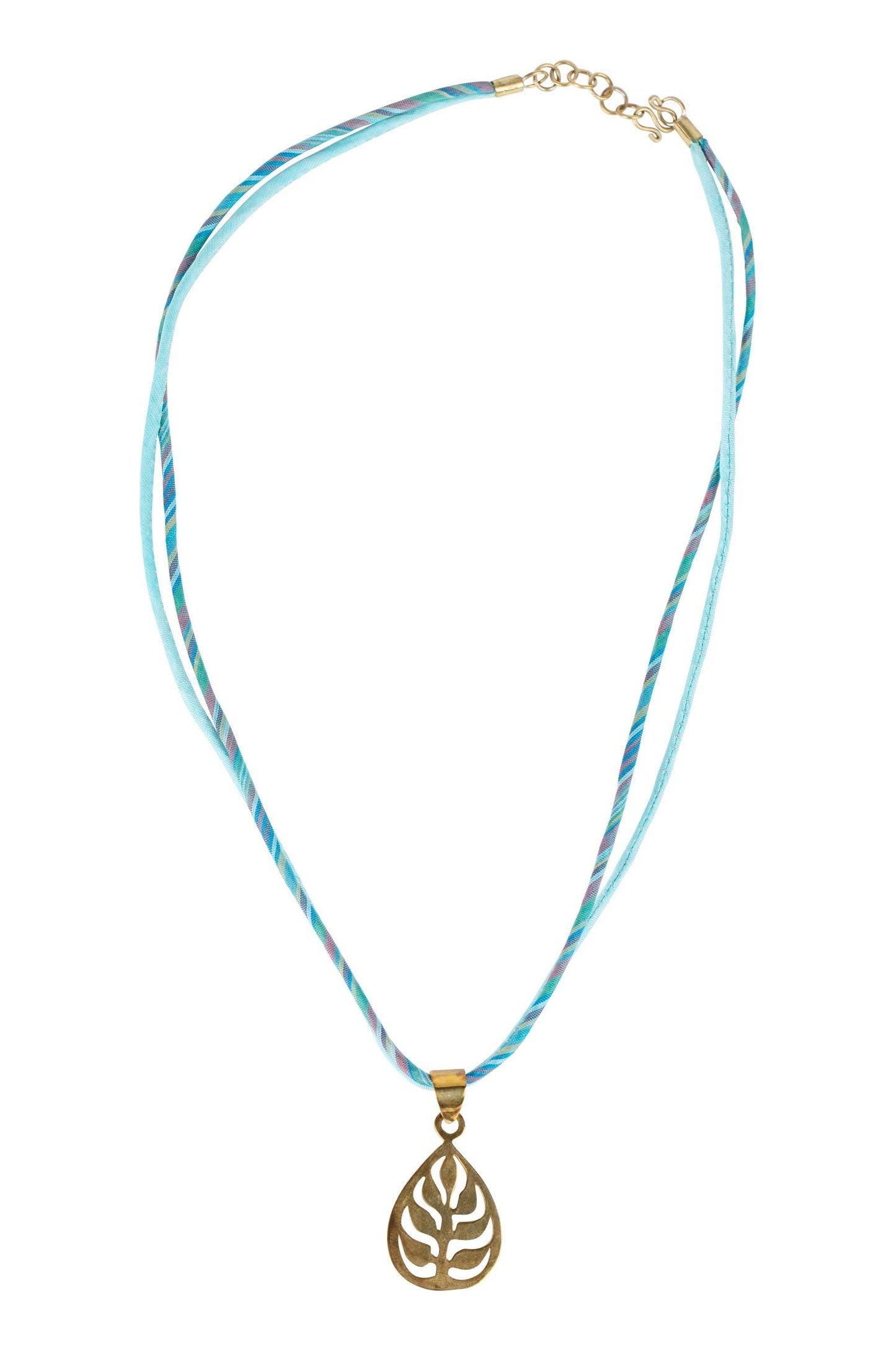 Necklace tree/t-drop pend/two cords 18L gld/blues