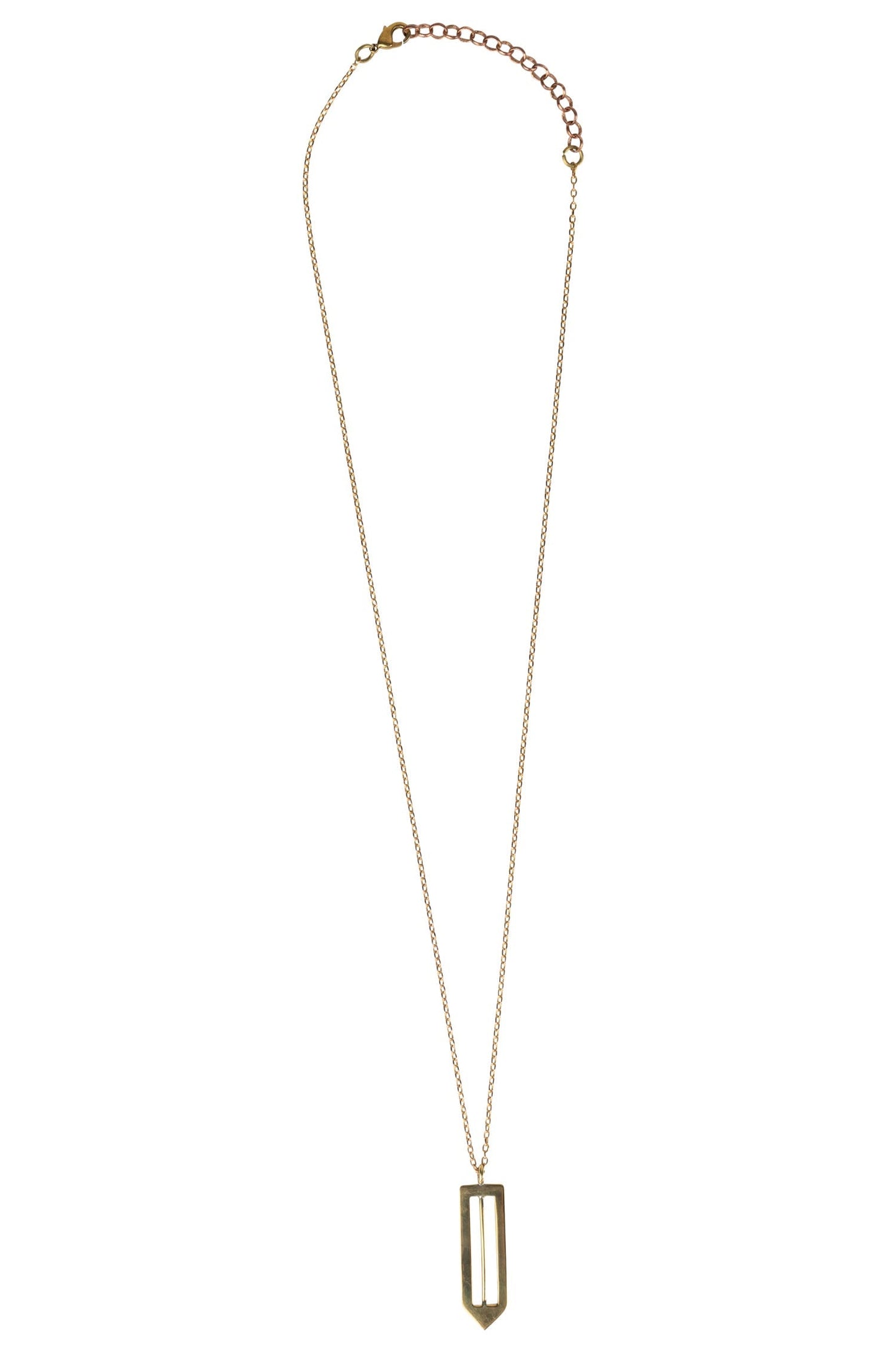 Necklace pointed path pend bombshell 17L brass