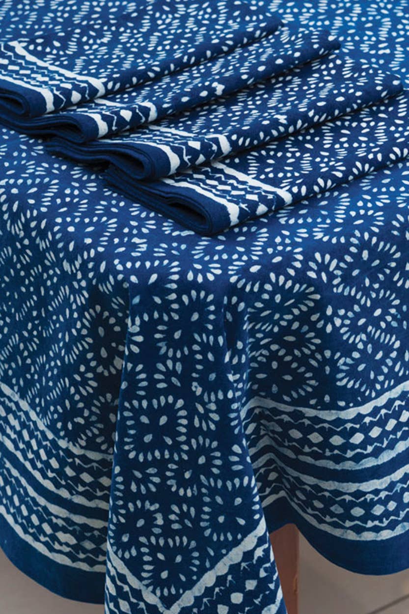Indigo Block Print Tablecloth 60''x90''