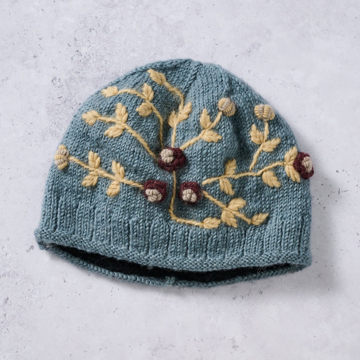 Hat floral lined embrd wl/polyester aqua/tan/prpl