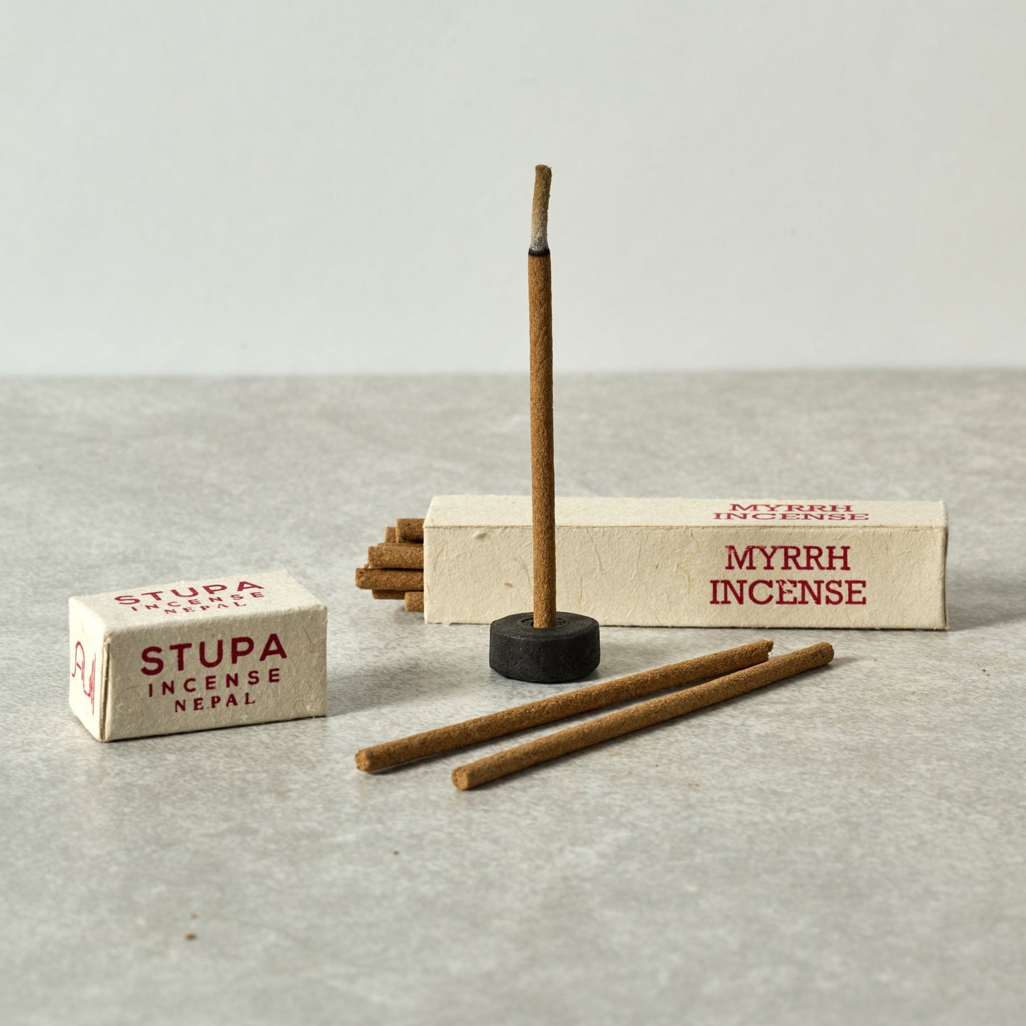 Incense myrrh w/holder M/3 ppr/incense 4L crm/rd