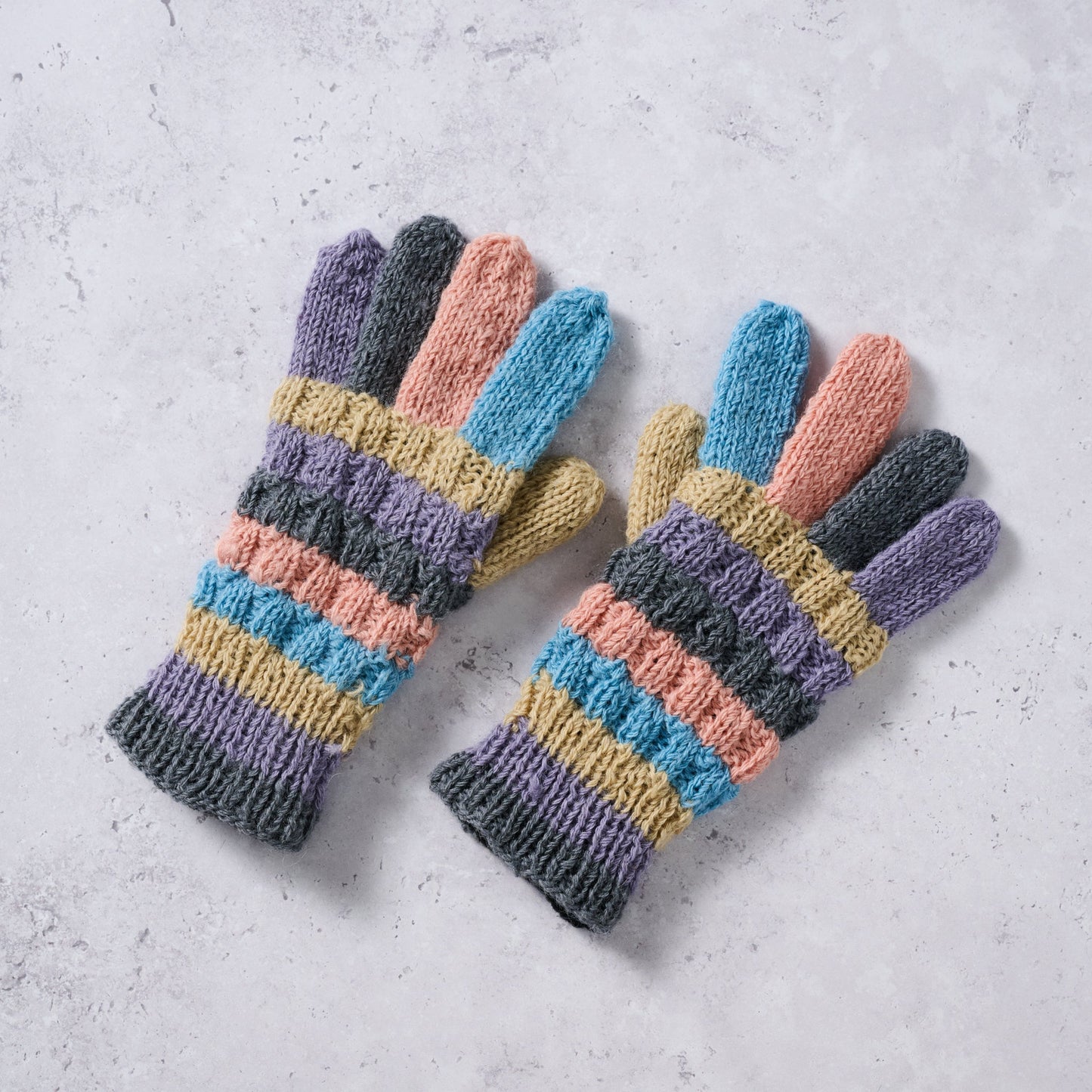 Gloves stripes lined wool/polyester 9L med pastels