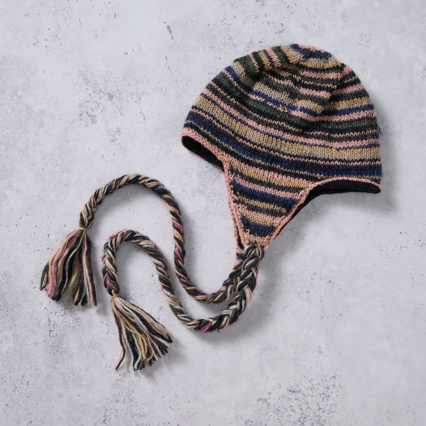 Hat w/braids striped lined wool/polyester 10L asst