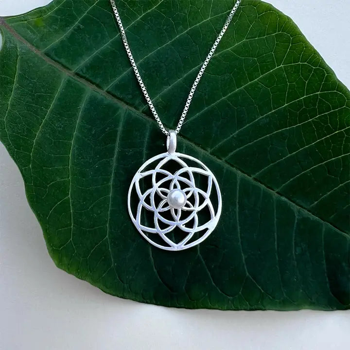 Mandala Pearl Necklace - Sterling