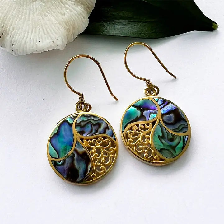 Abalone Filigree Earrings - Brass