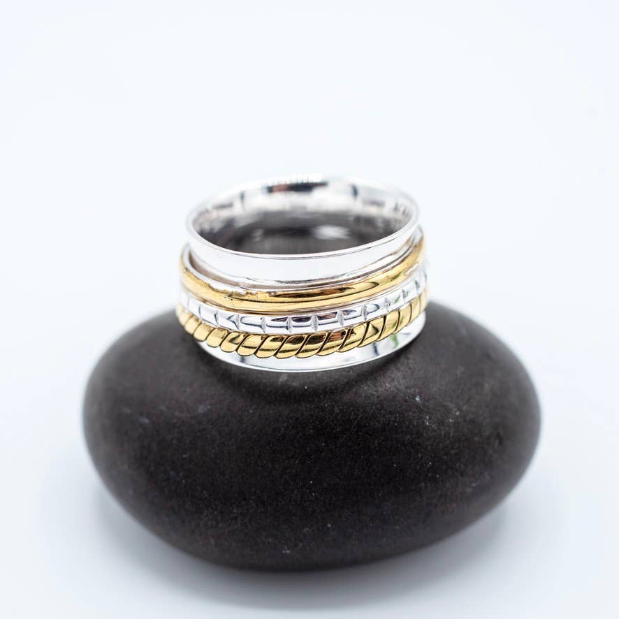 Sterling Silver Plated Decorated Band Spinner Ring