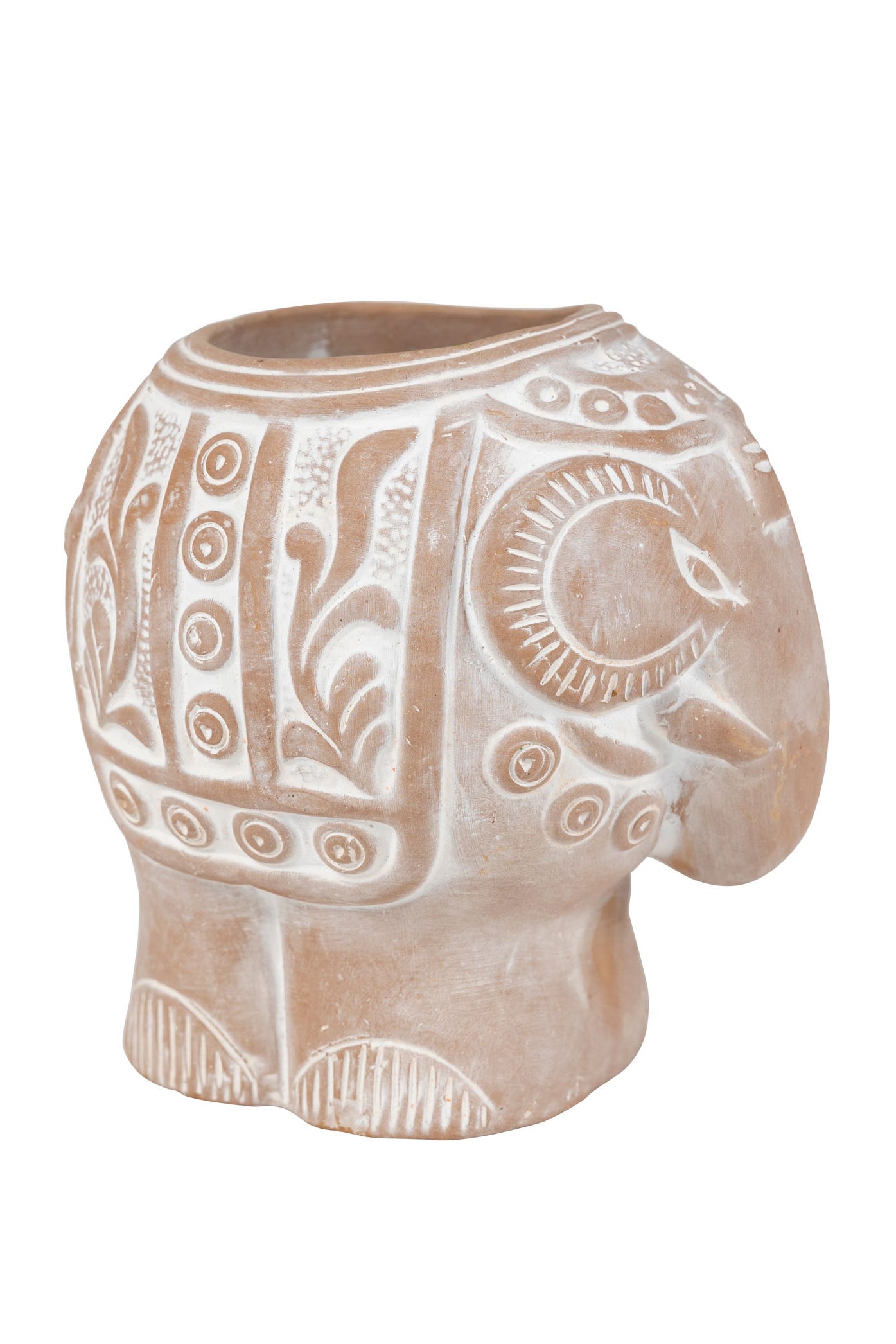 Planter elephant trunk side t-cotta 6Lx6H wht wash