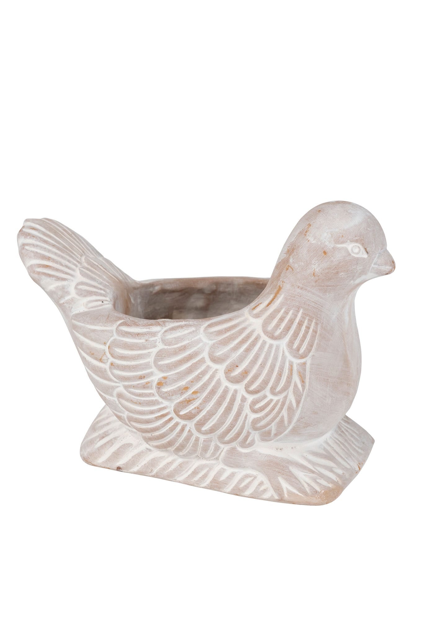 Planter bird t-cotta 8.5Lx6Hx4W white wash