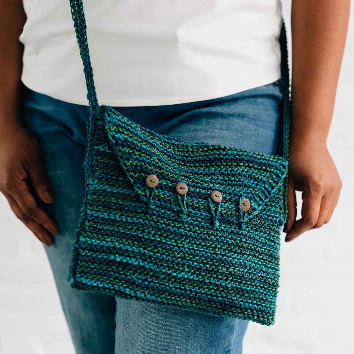 Bag crossbody knit hemp 10Wx8H blue/green