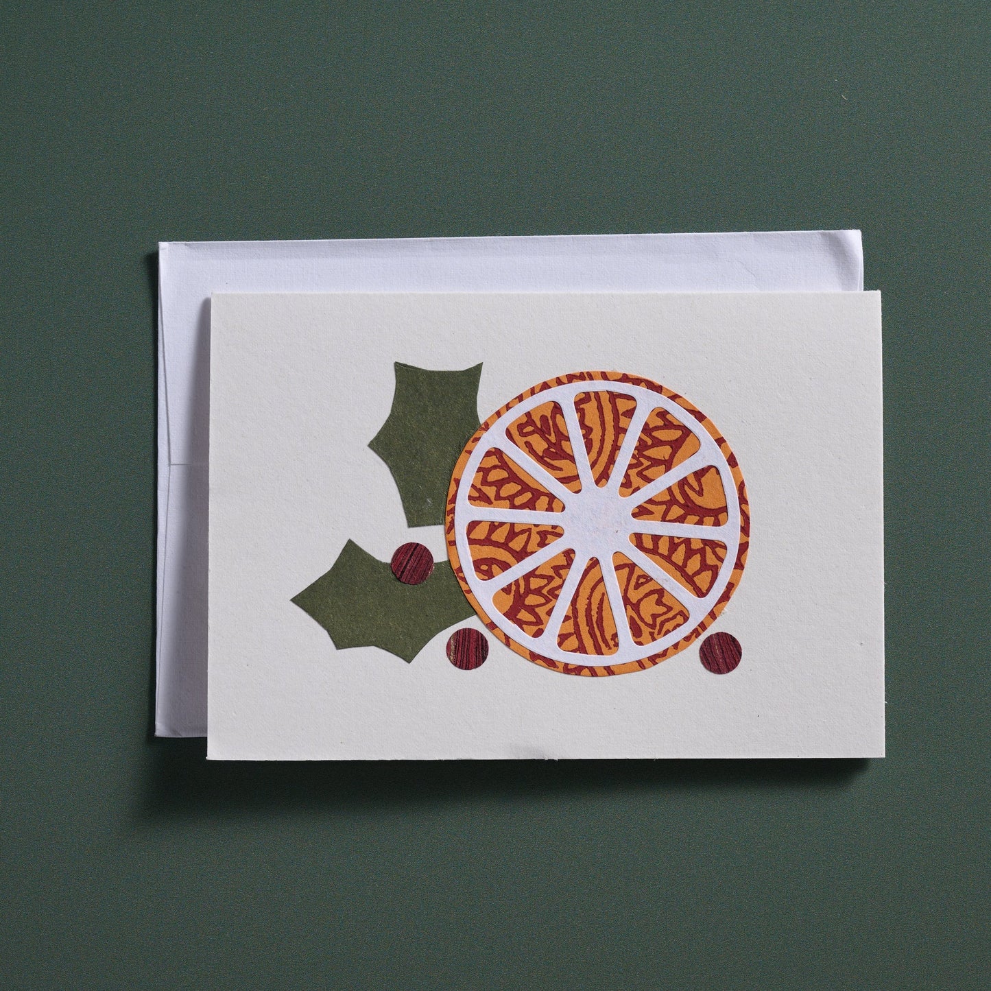 Card orange b-print M/3 paper 7x5 orng/grn/red