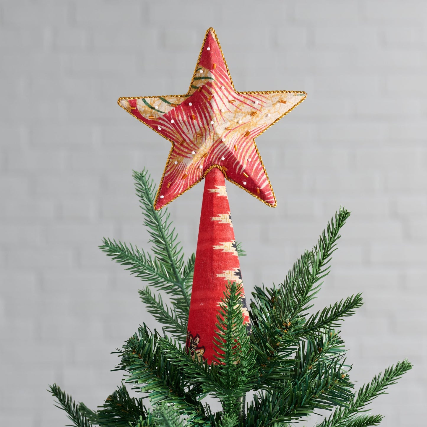 Tree topper 3D star paper/sari 6Wx10.5 asst/gold