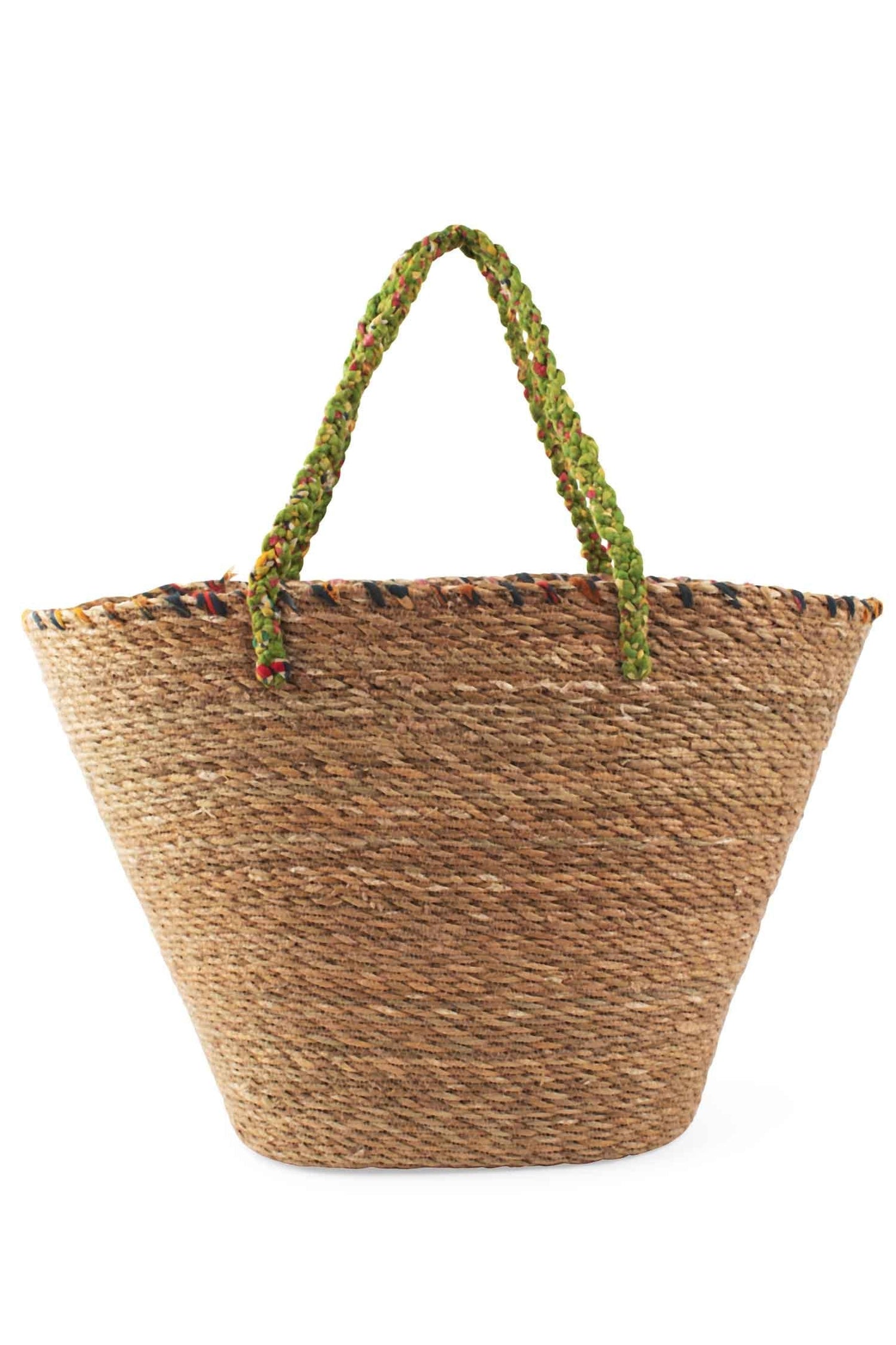 Bag tote woven grass/sari handles 23Lx14H nat/asst