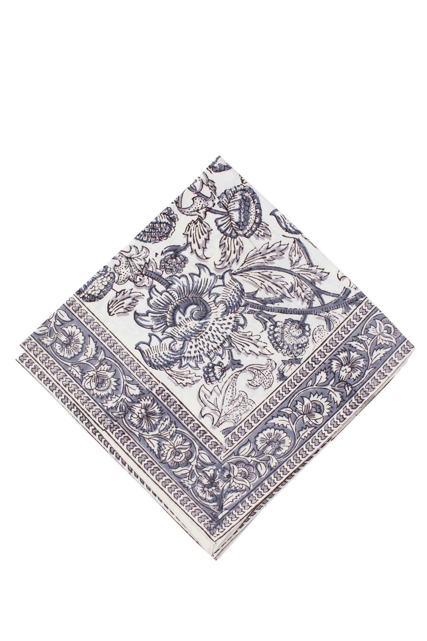Napkin floral/border M/4 cotton 20x20 gray/white