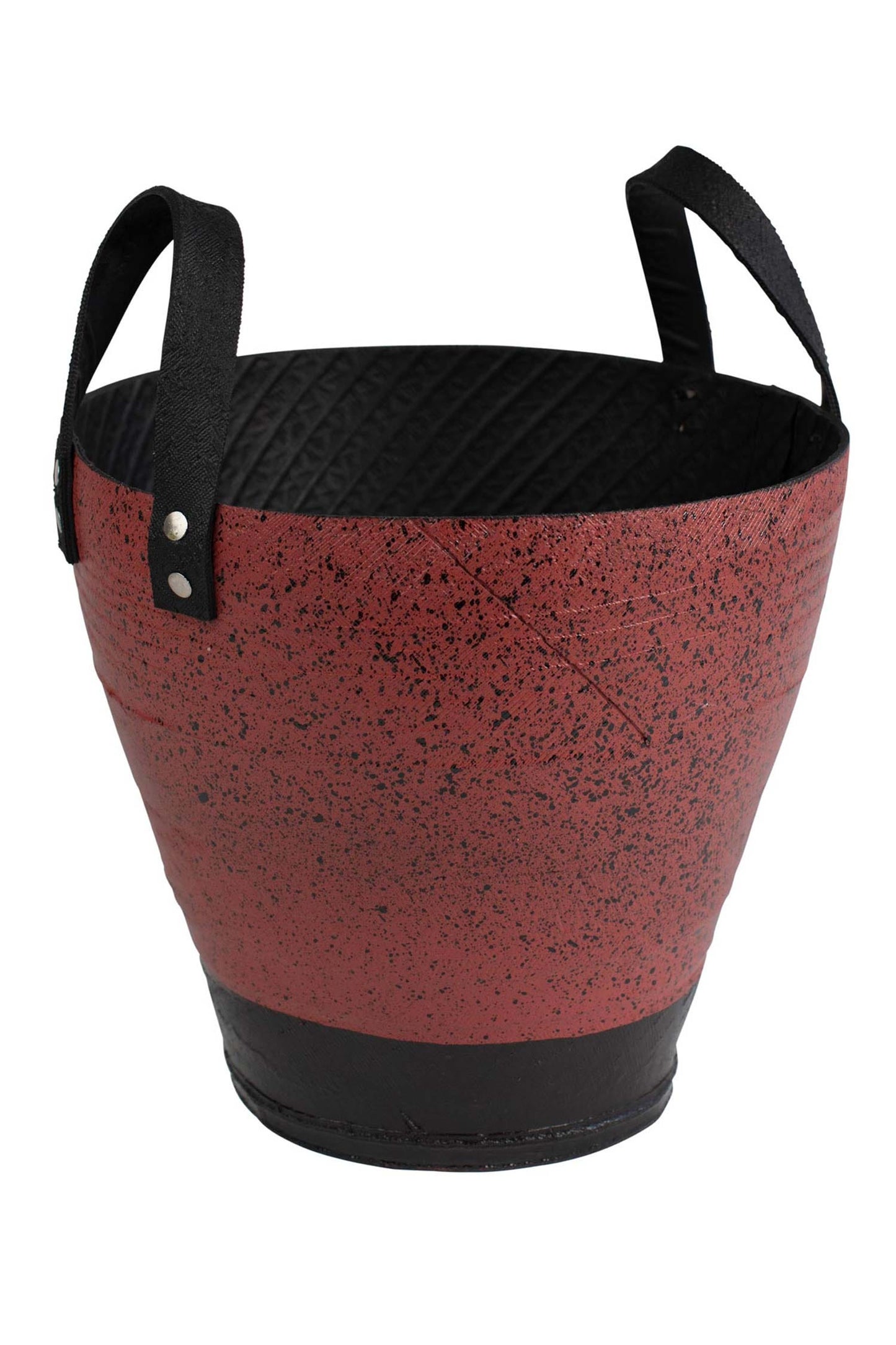 Planter speckled w/hndls recyc tire 13Dx12H rd/blk