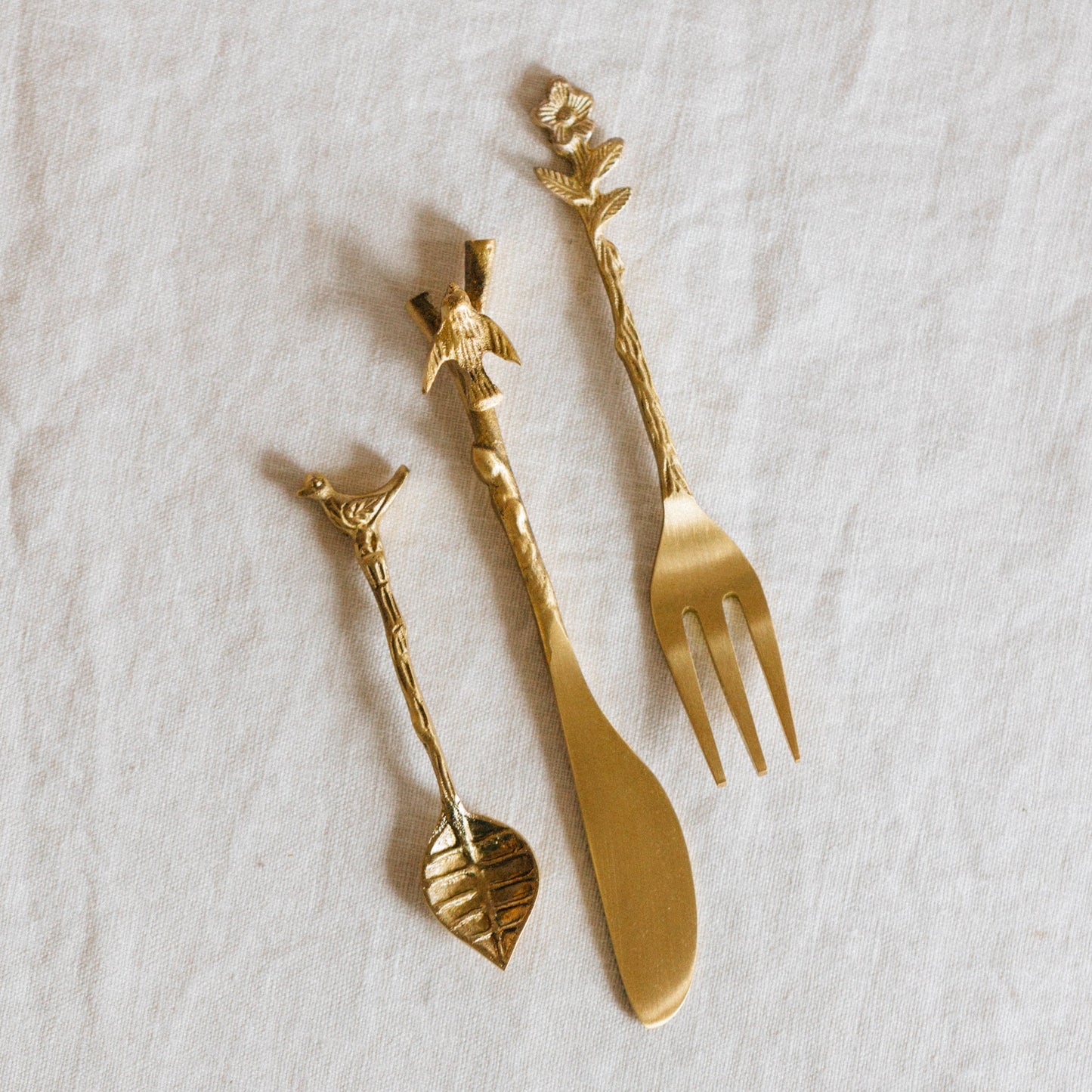 Utensils s/3 bird/branch/flwr brass 3.5-5.5L brass
