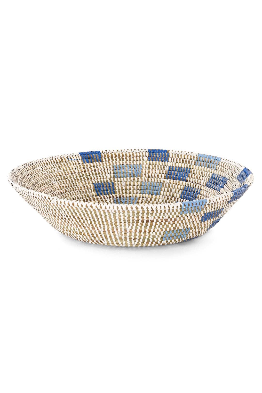 White Tabletop Basket with Dark Blue and Light Blue Squares