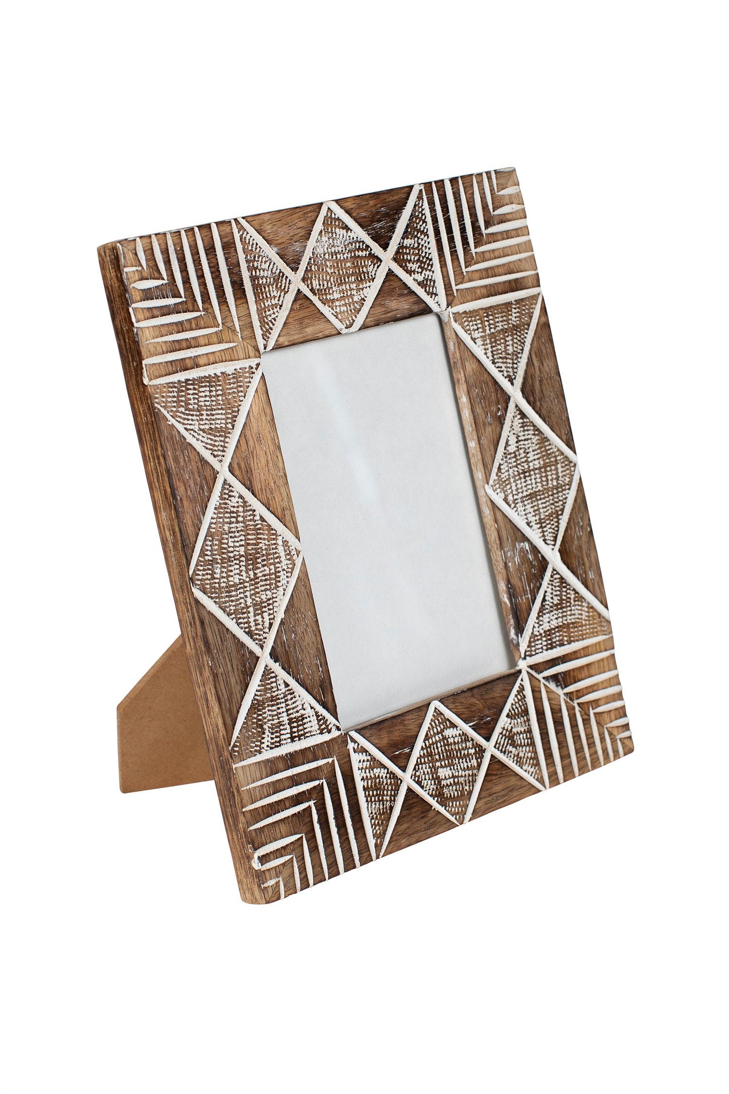 Frame geometric lines f/4x6 wood 7.5Wx9.5H brn/wht