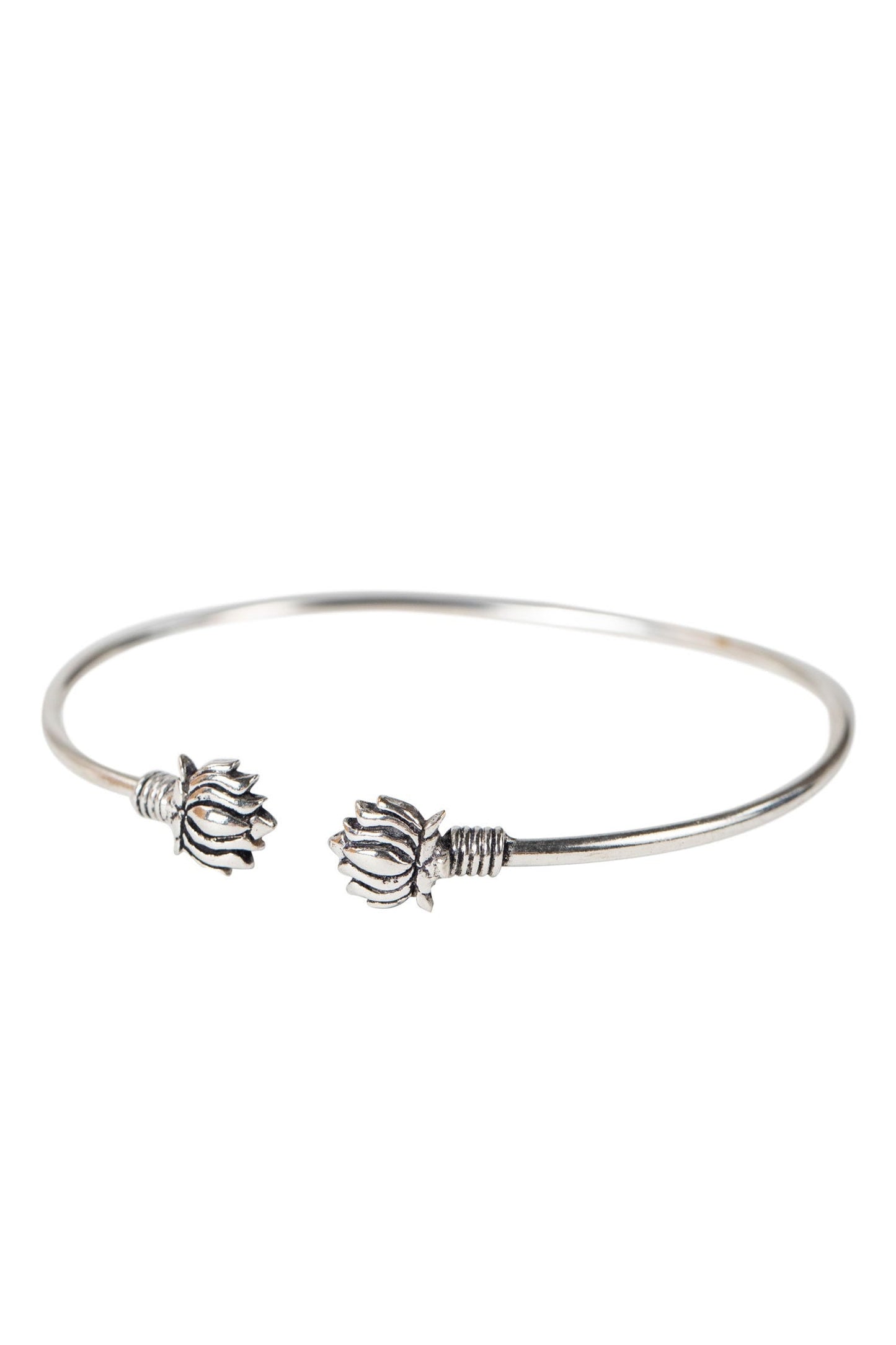 Bracelet cuff lotus flower tips brass 2.5D silver
