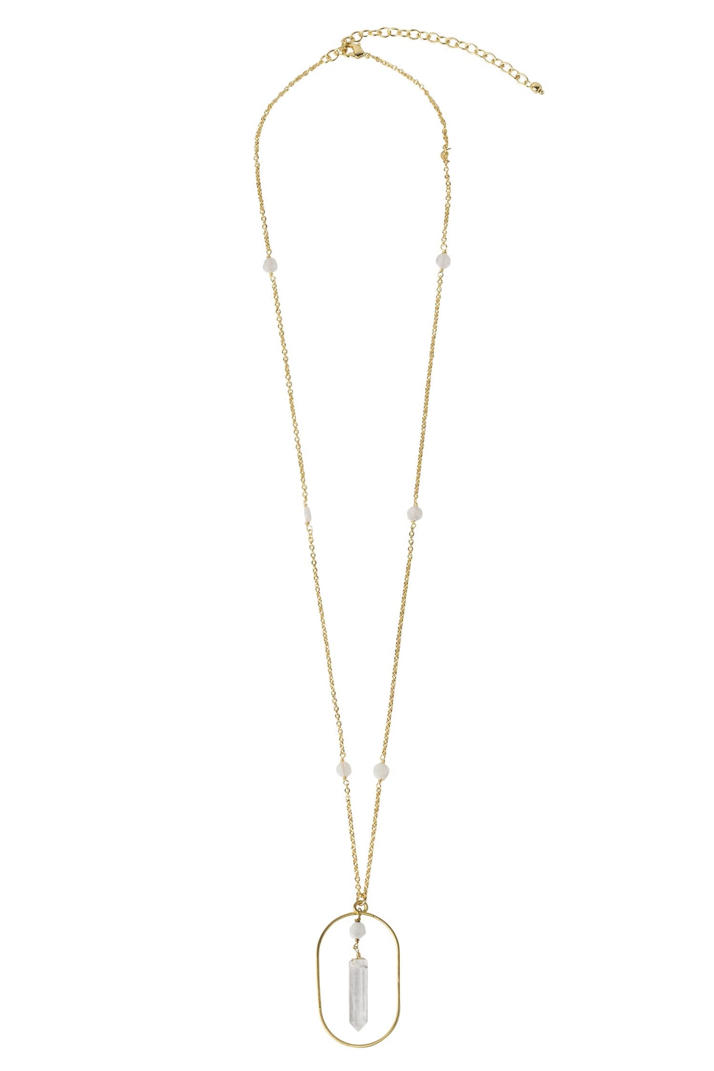 Necklace modern ellipse pend br/moonstone 28L gld