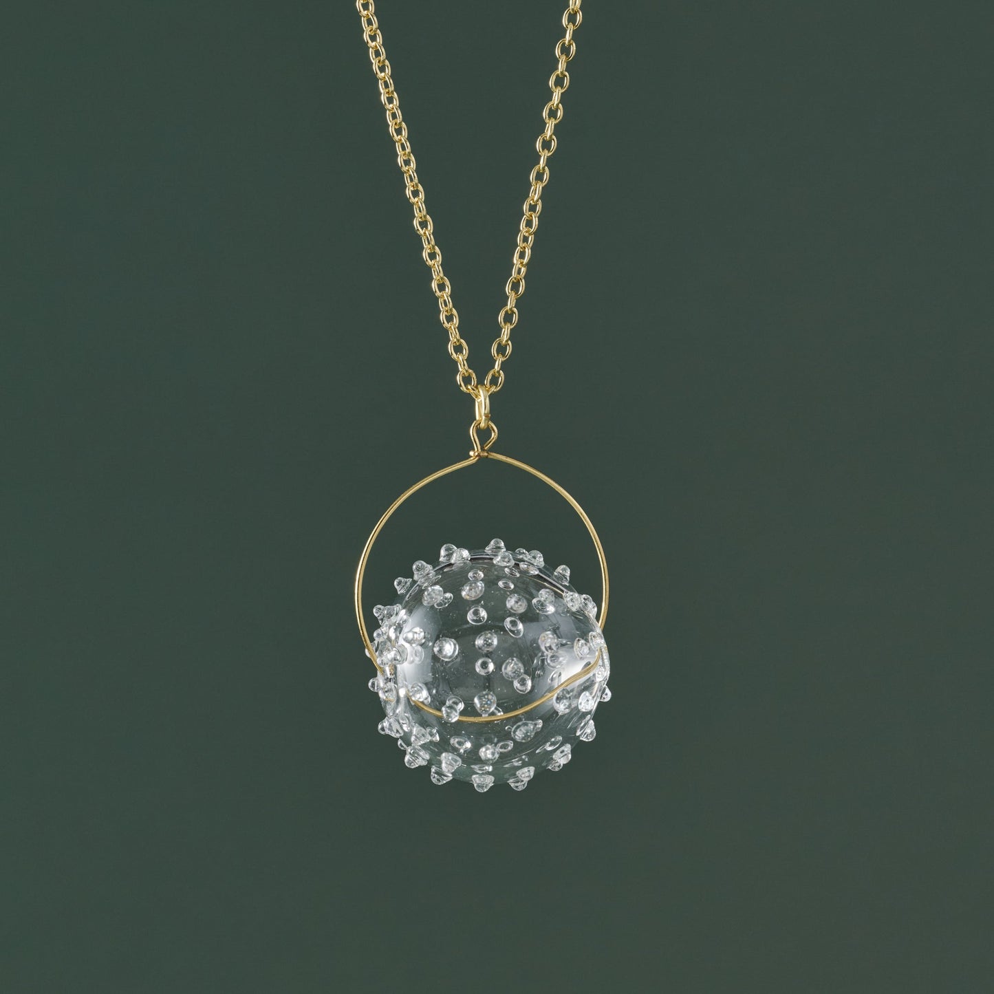 Necklace blown glass ball br/glss 30L gold/clear