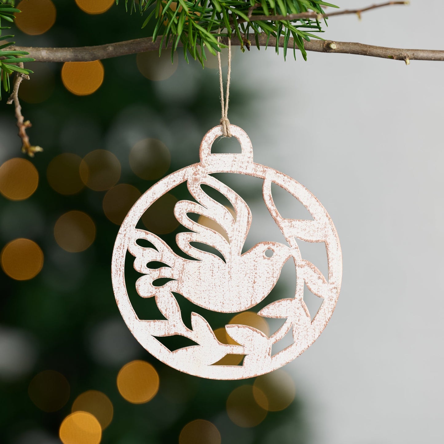 Ornament dove/branch M/3 cutout MDF 4.5D wht/cppr