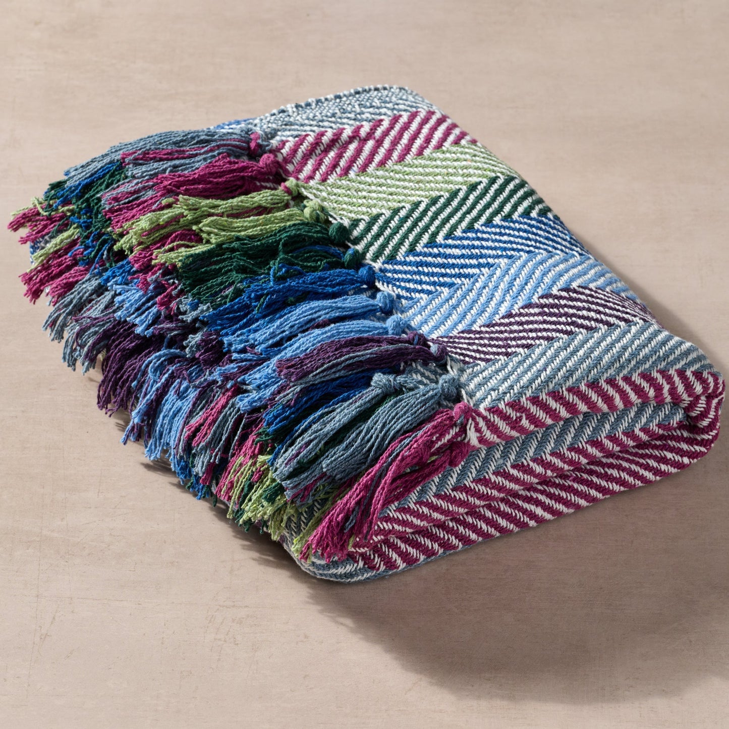 Throw blanket striped cttn/rayon 60x50 blu/grn/prp