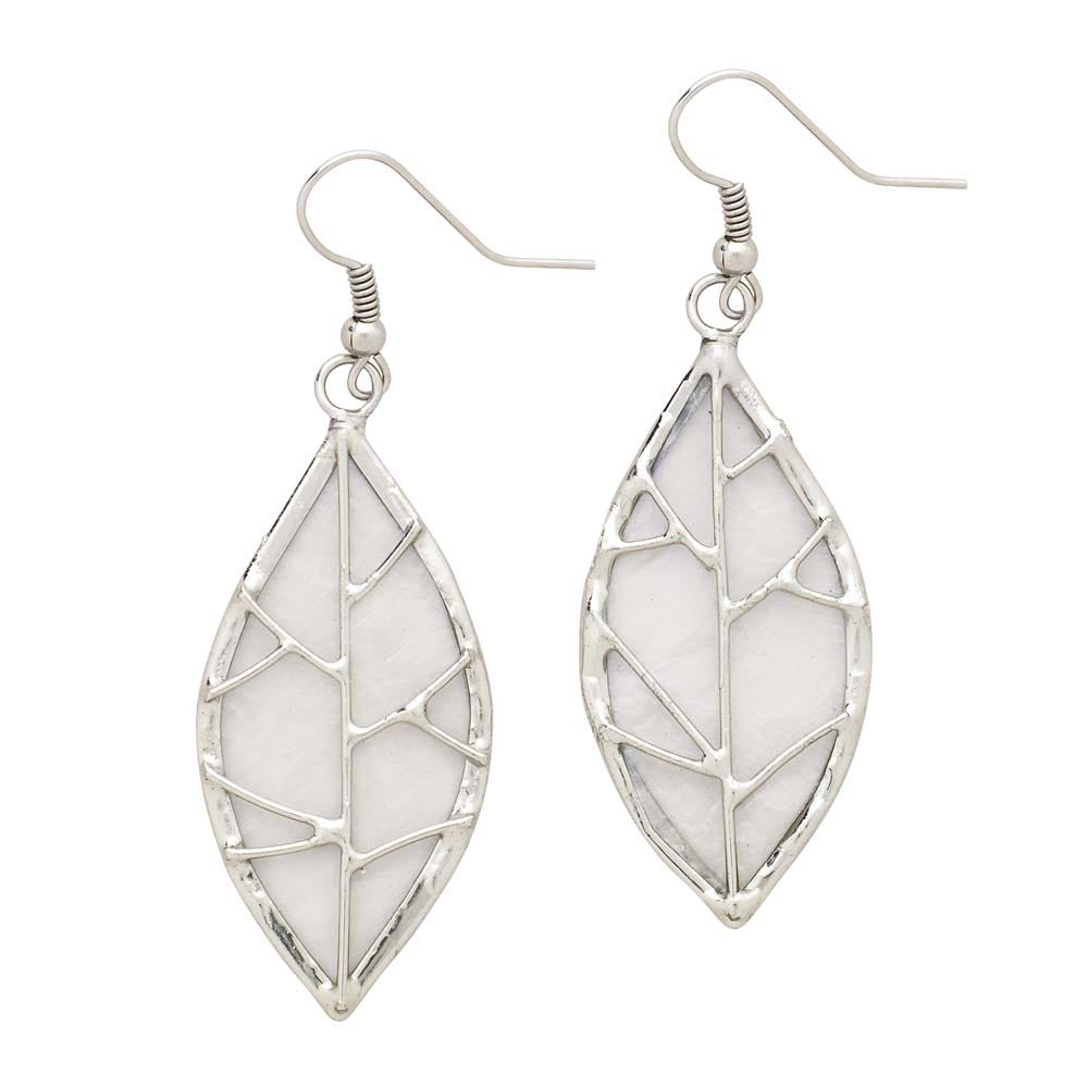 Earrings oval leaf capiz 2.5L silv/clear