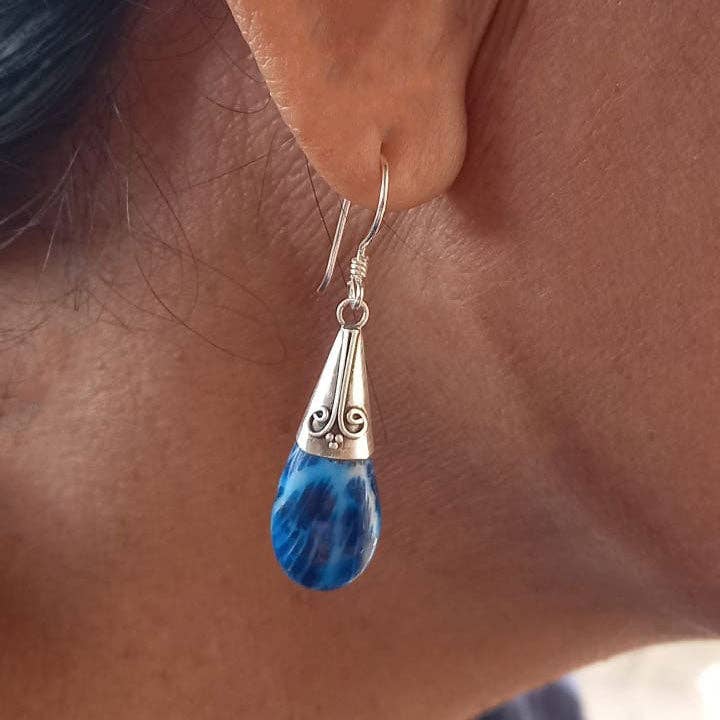 Blue Coral Filigree Earrings - Sterling Silver