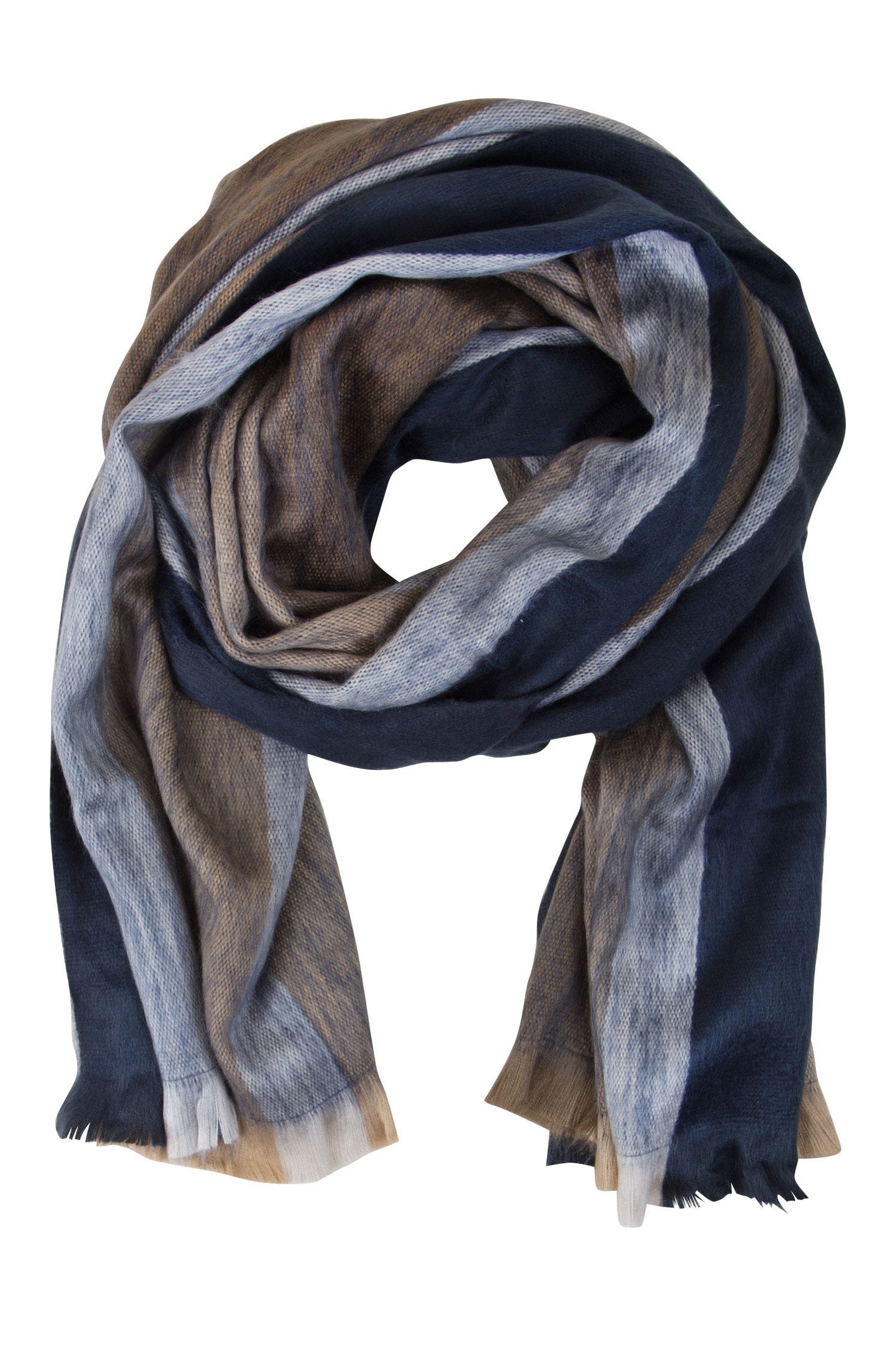 Blanket shawl chenille 80Lx34W navy/blue/brown