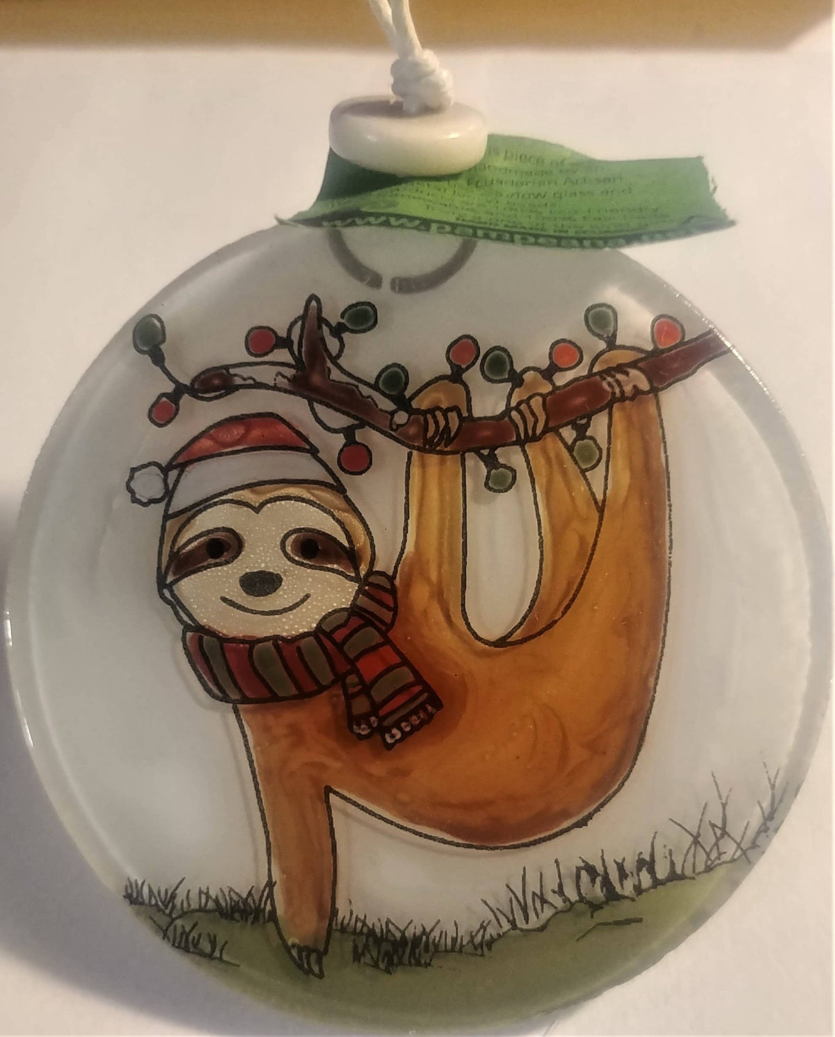 Christmas Sloth Recycled Glass Ornament