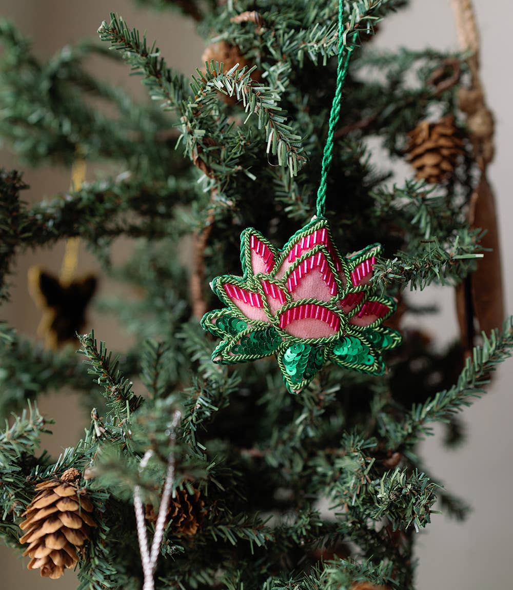 Larissa Plush Lotus Beaded Felt Ornament