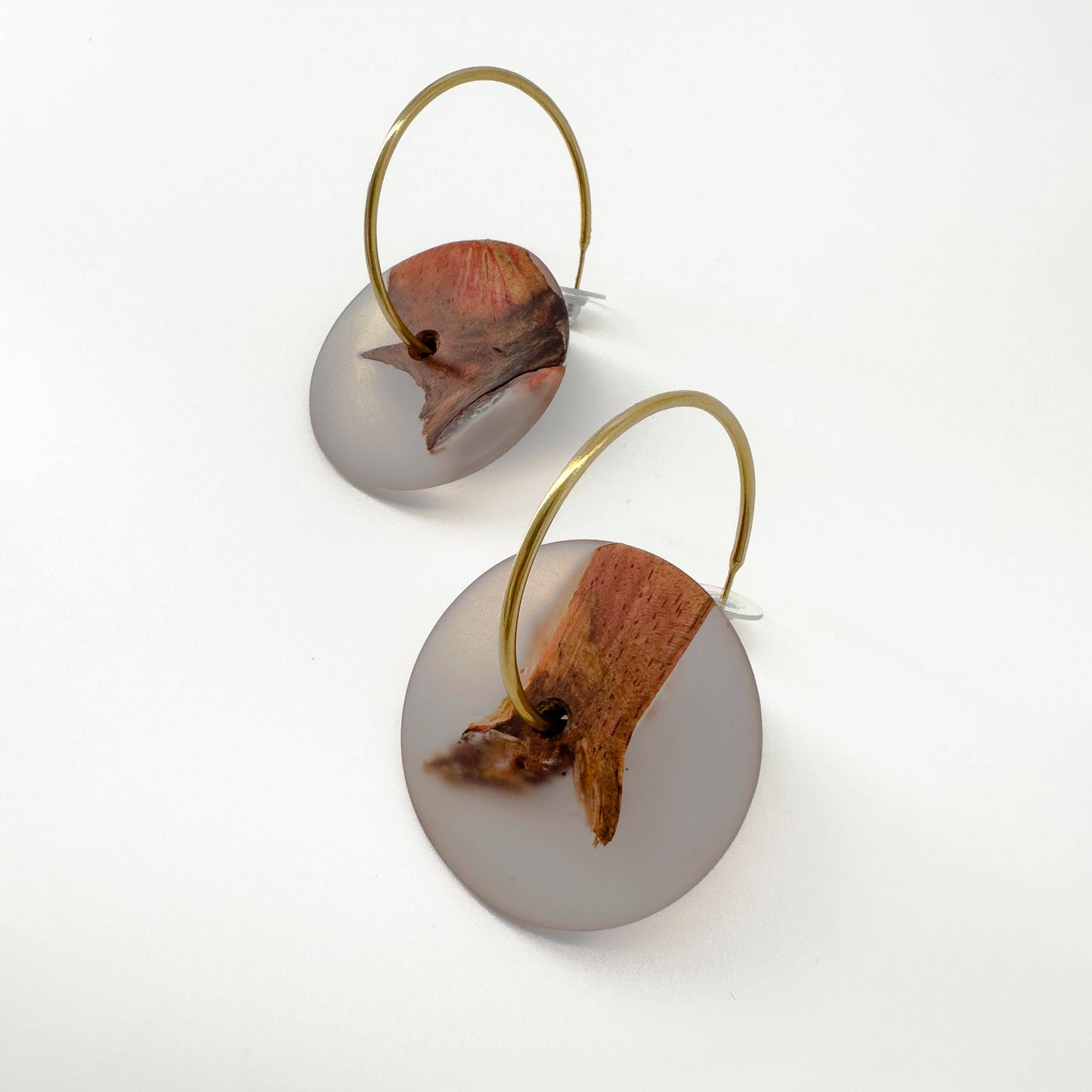 Small Hoop Resin & Upcycled Wood Disk Earrings