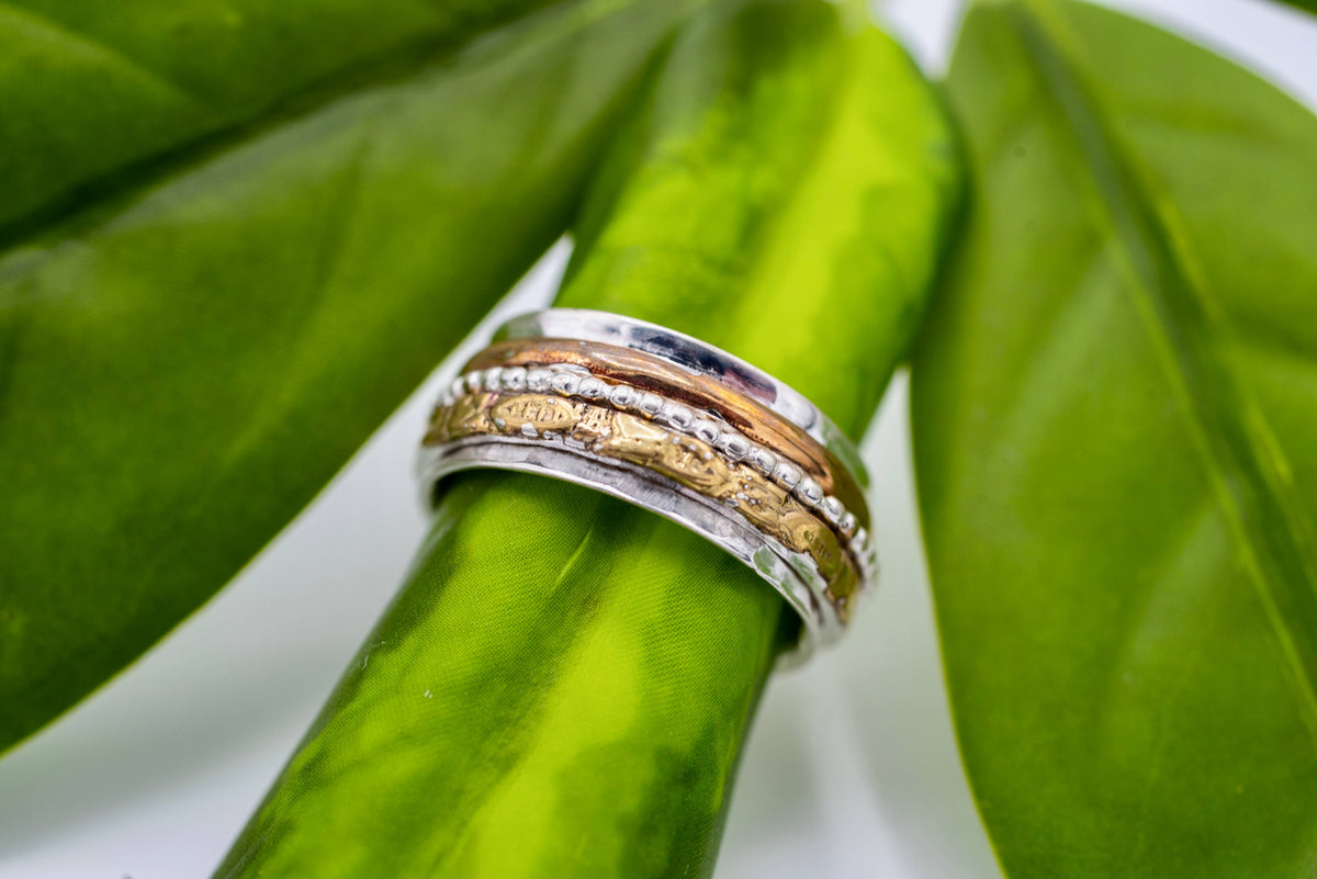 Sterling Silver Plated Spinner Ring w/ Brass & Copper Accent