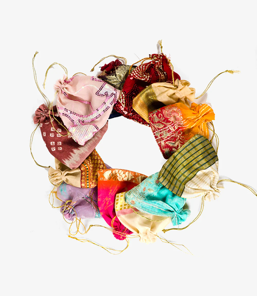 Sorpresa Drawstring Gift Bags - Assorted Sari Fabric