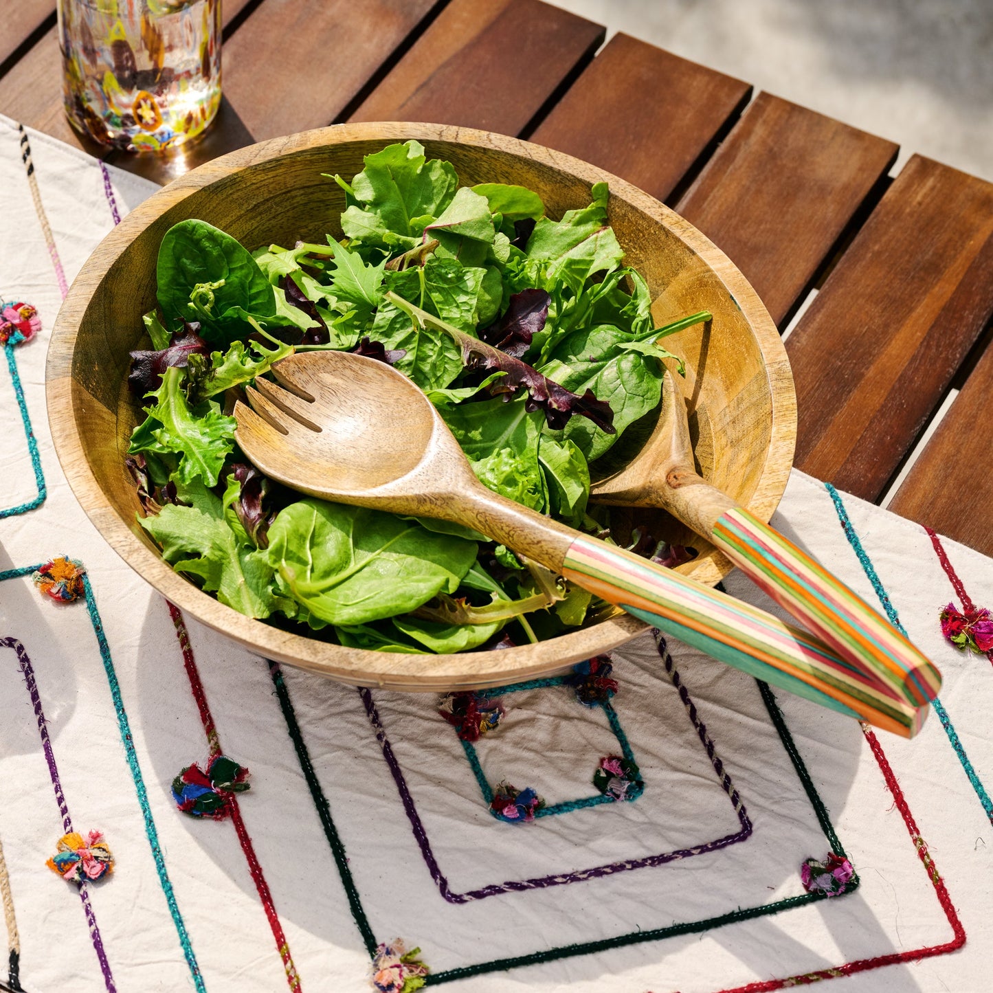 Salad servers striped s/2 mango wood 12L brn/multi