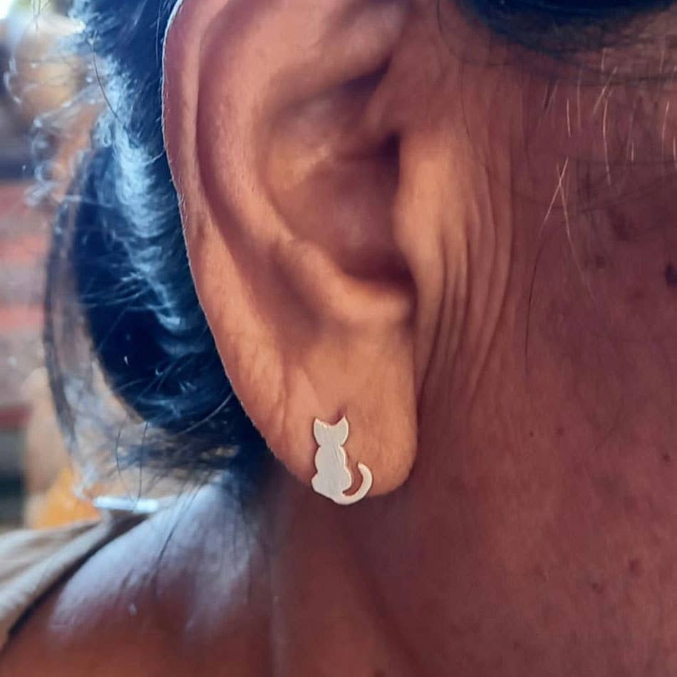 Tiny Cat Studs - Brass