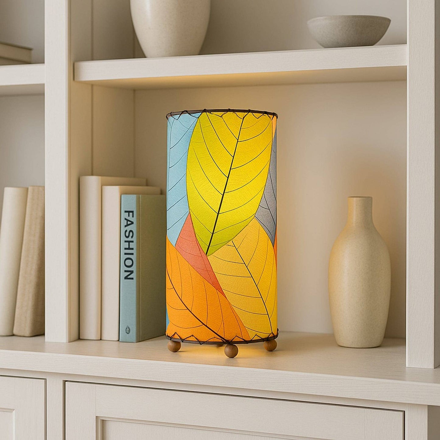 12'' Cocoa Leaf Cylinder Lamp - Multi
