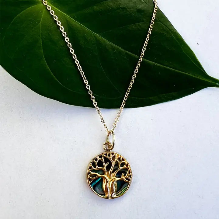 ABALONE TREE OF LIFE NECKLACE - BRASS