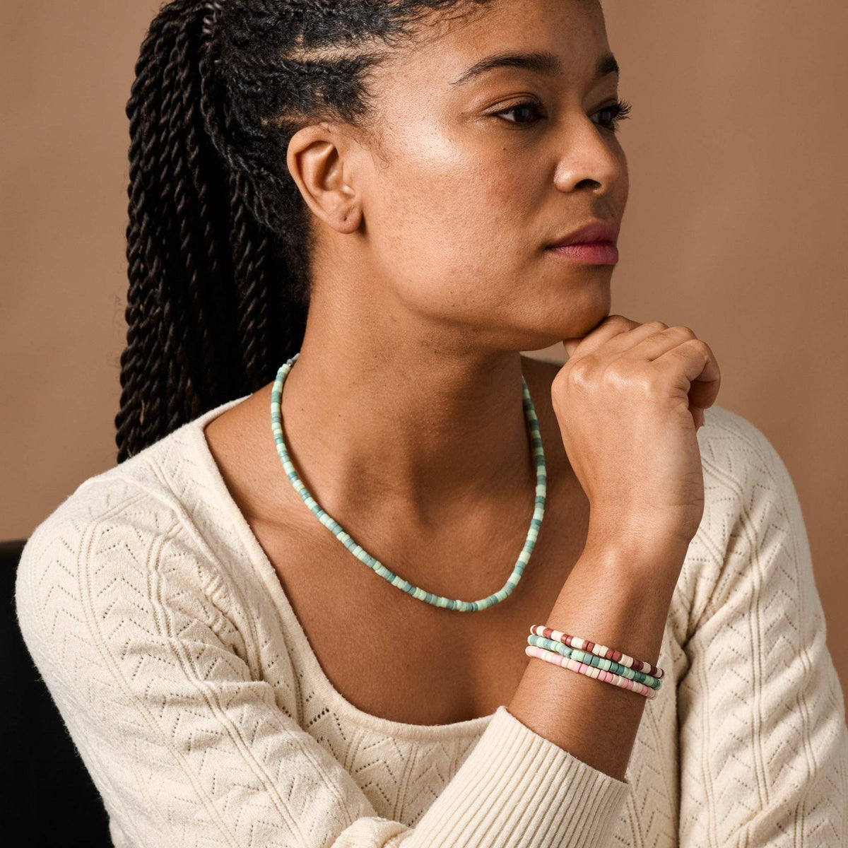Dara Bone Bead Necklace - Light+Dark Green